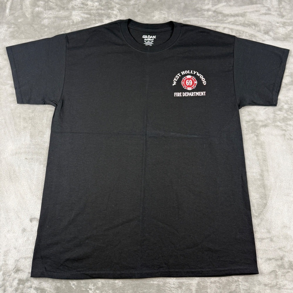 Gildan Mens West Hollywood Fire Department Engine 69 Graphic T-Shirt Black L